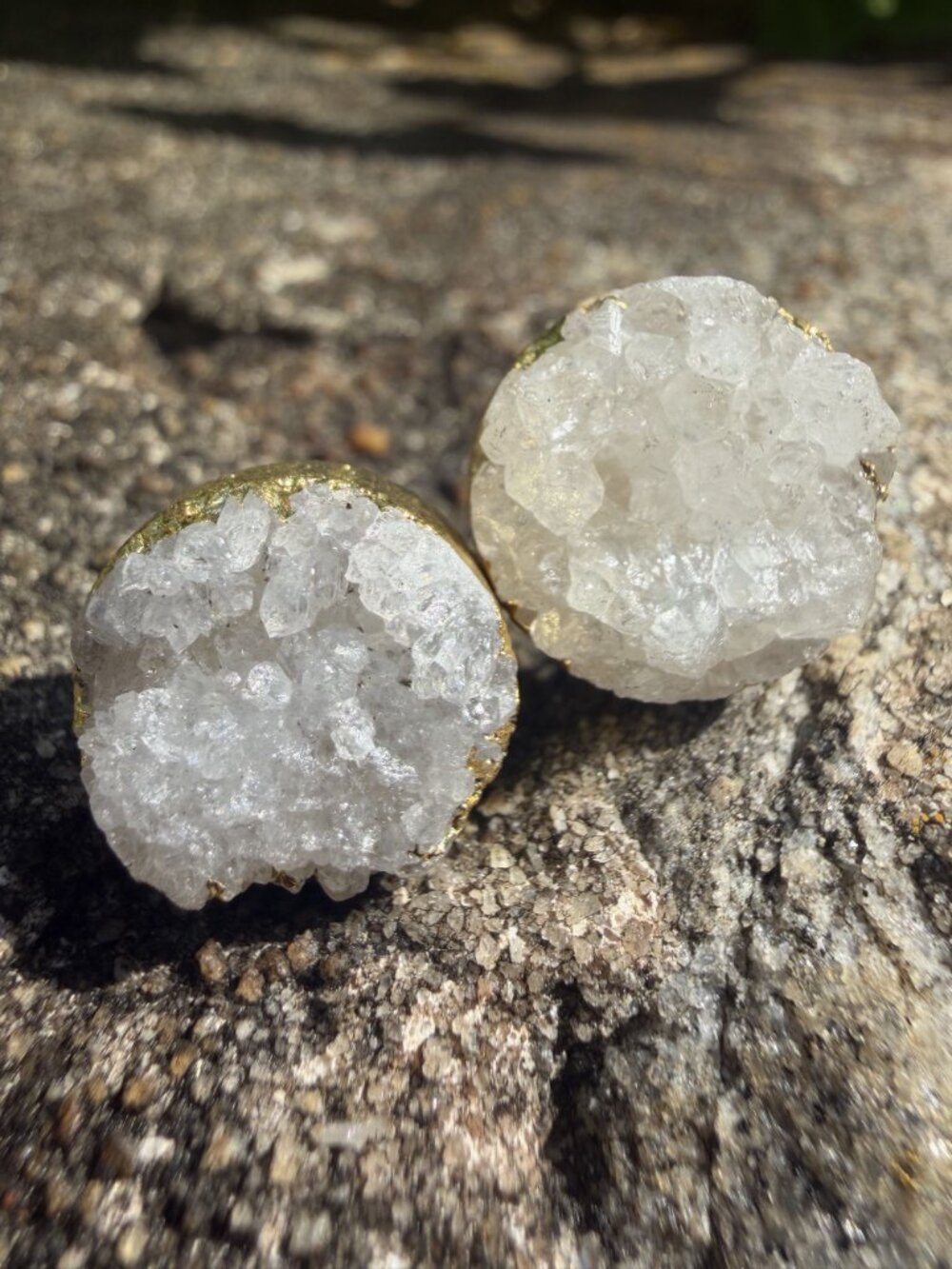 Bansri Gold Plated White Druzy Quartz Crystal Stud Earrings NEW Boho Festival